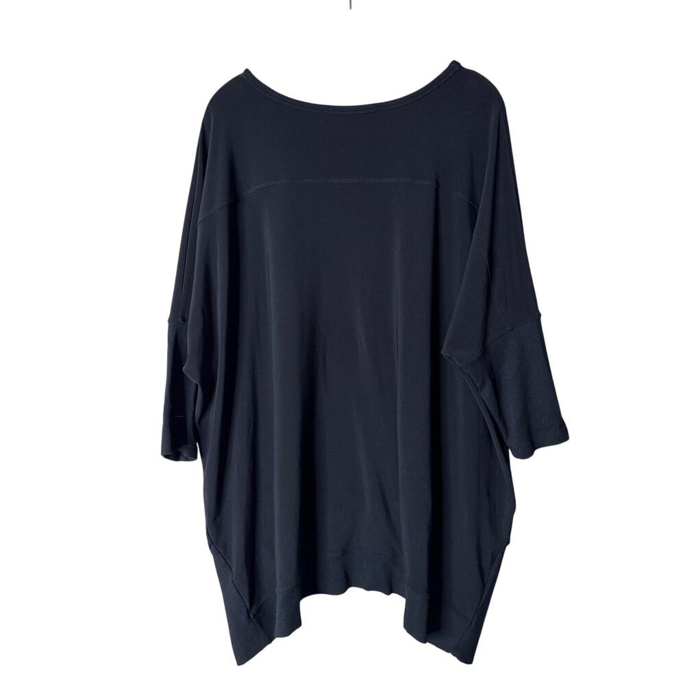 Sympli 16 Black Matte Jersey and Knit Dolman 3/4 Sleeve Asymmetric Tunic Top - Picture 4 of 6